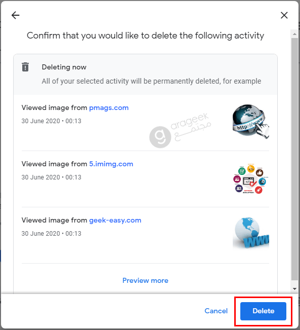 google delete activity