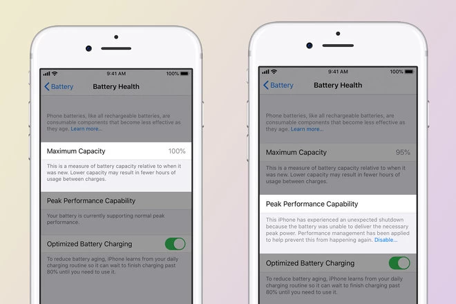 صحة البطارية في أنظمة iOS 