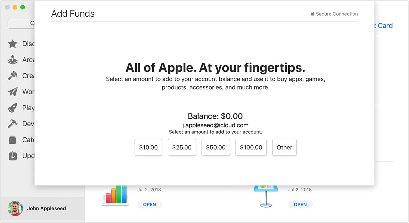 إضافة رصيد إلى Apple ID على الكمبيوتر