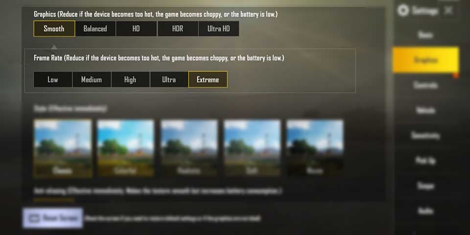 إعدادات لعبة PUBG mobile