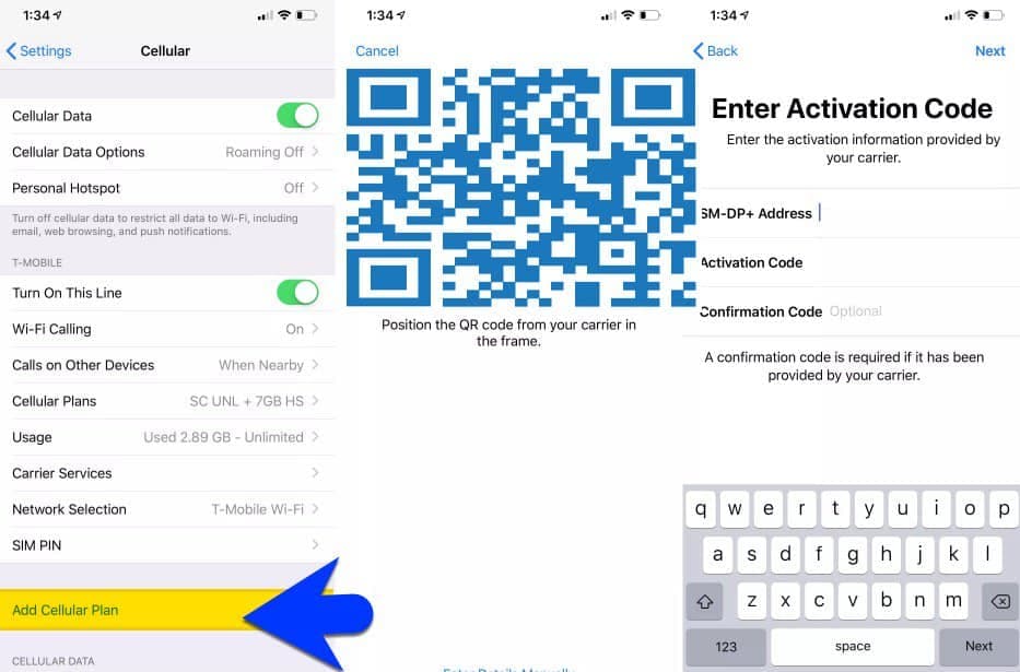 صورة توضيحية لطريقة تفعيل استخدام eSIM على أجهزة آيفون